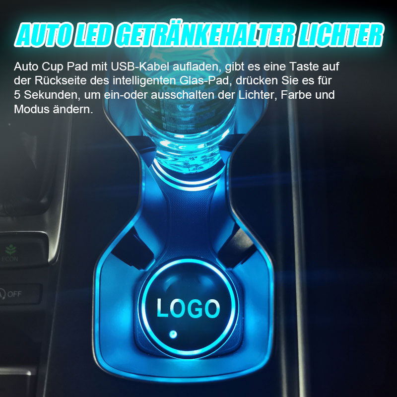 Auto Getränkehalter Beleuchtung, Multicolor LED-Leuchte, 7 Farben in 2  Funktionen, Dauerlicht oder Farbwechsel, Akku wiederaufladbar, mit